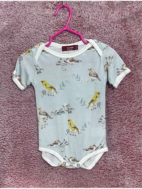 Baby Milkbarn blue Bird Print super soft bamboo Bodysuit 6-12 Months
